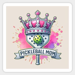 Pickleball Mom, Crown, pickleball paddle, ball, pink pickleball Sticker